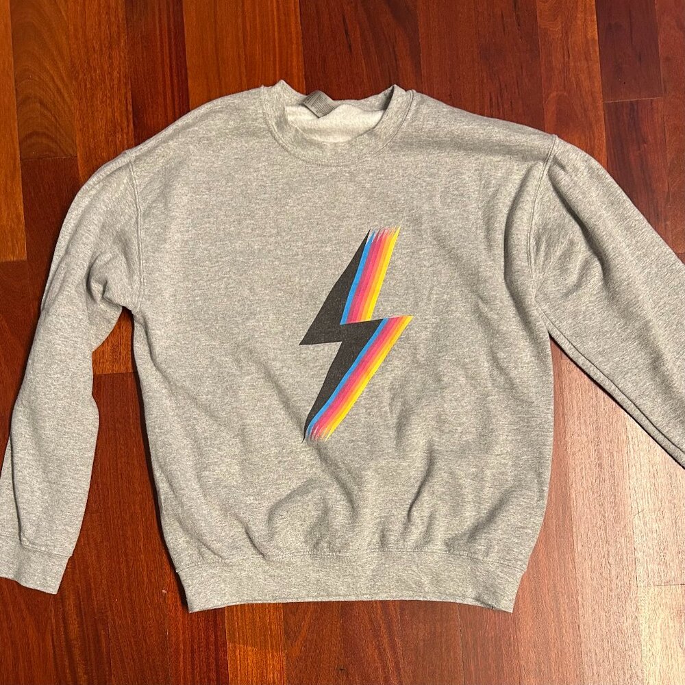 Oversized Grey Sweatshirt with multicolor lightning bolt